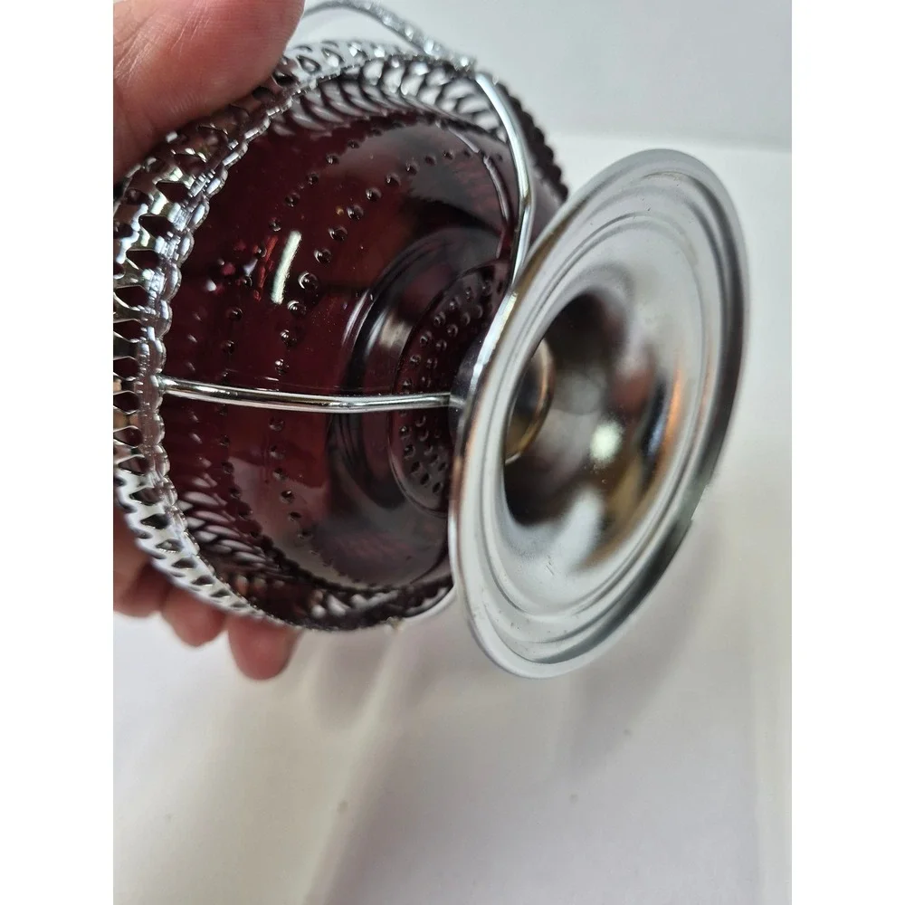 Vintage Amethyst‎ Purple Glass Jam Jar with Silver Tone Metal Caddy and Handle